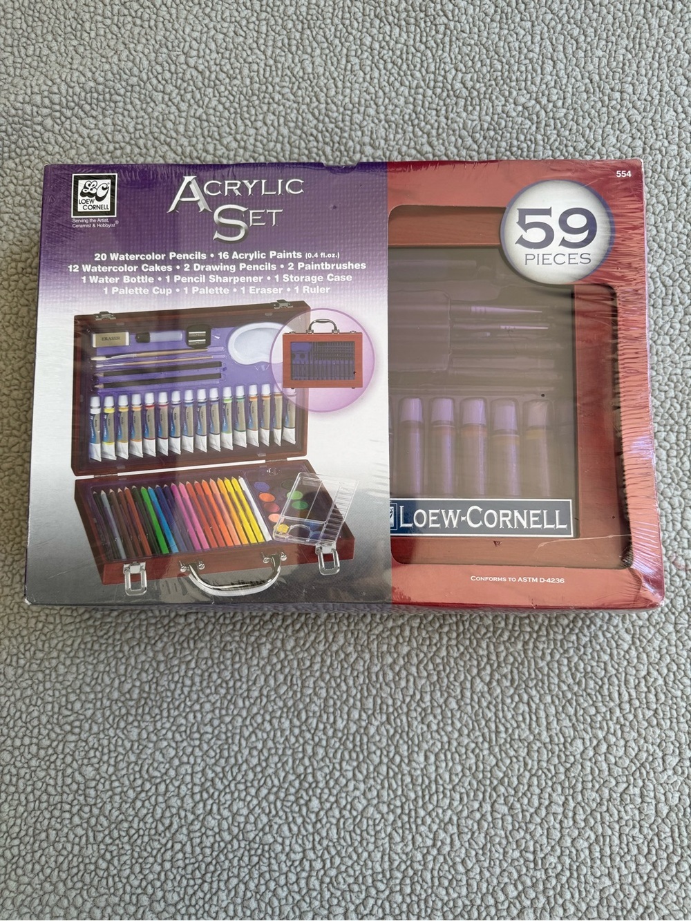 NEW Loew-Cornell Acrylic Set 59 Pieces Paintbrushes Pencils Paints